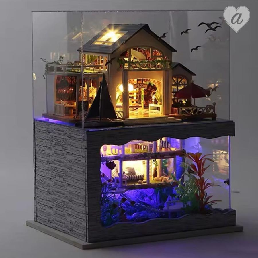 DIY 海の家 ミニチュアドールハウス LEDライト 組み立てキット 自分で