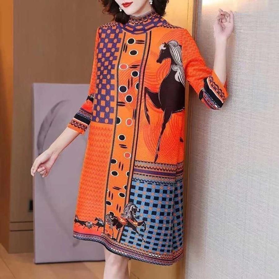 馬柄 ホース柄 ワンピース ティアードワンピース ゆったり 大きめ miele grande（ミエーレグランデ） 馬柄 ティアード ワンピース