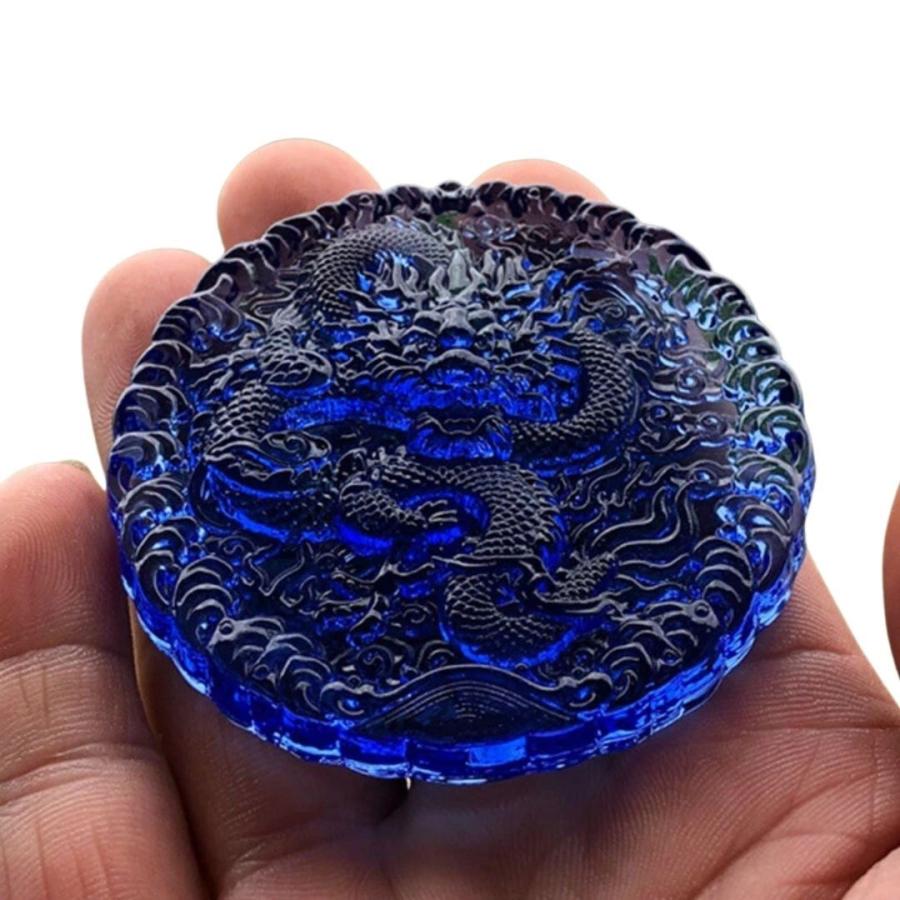 風水 四神獣 青龍 ブルークリスタル 置物 ドラゴンキング 刻印 黄金