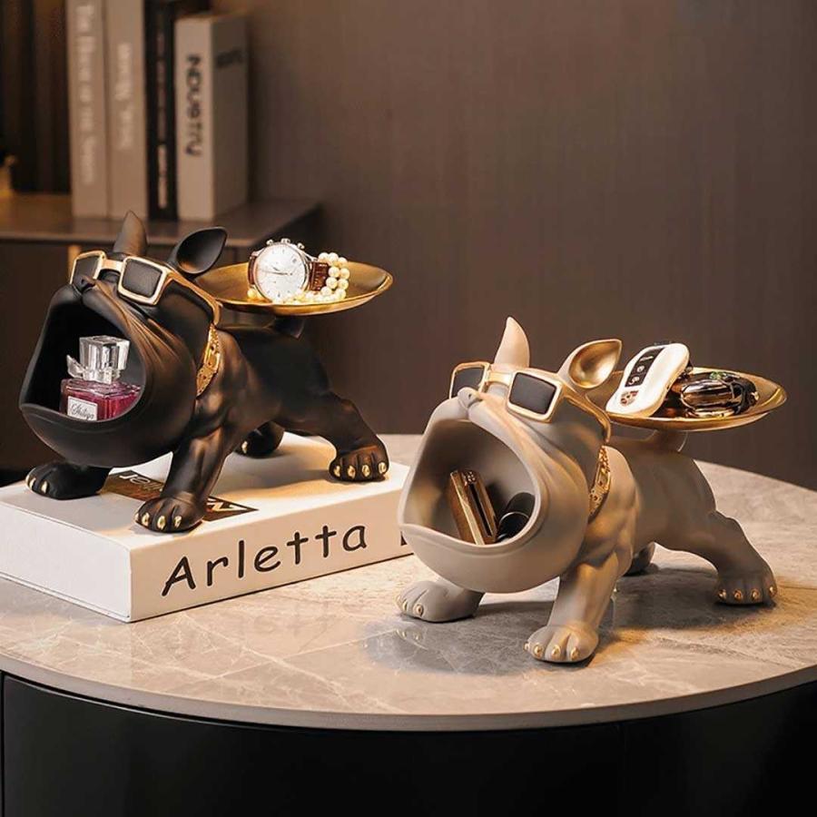 小物入れ 口デカ ブルドッグ 4カラー 置物 尻尾お皿 犬 高さ19cm ミニ