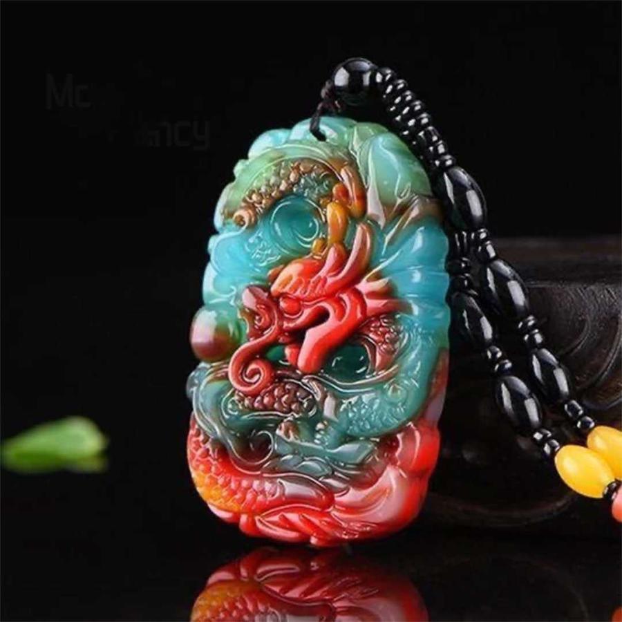 ネックレス 朱色龍 七色の石 数珠 ドラゴン 龍 アクセサリー メンズ