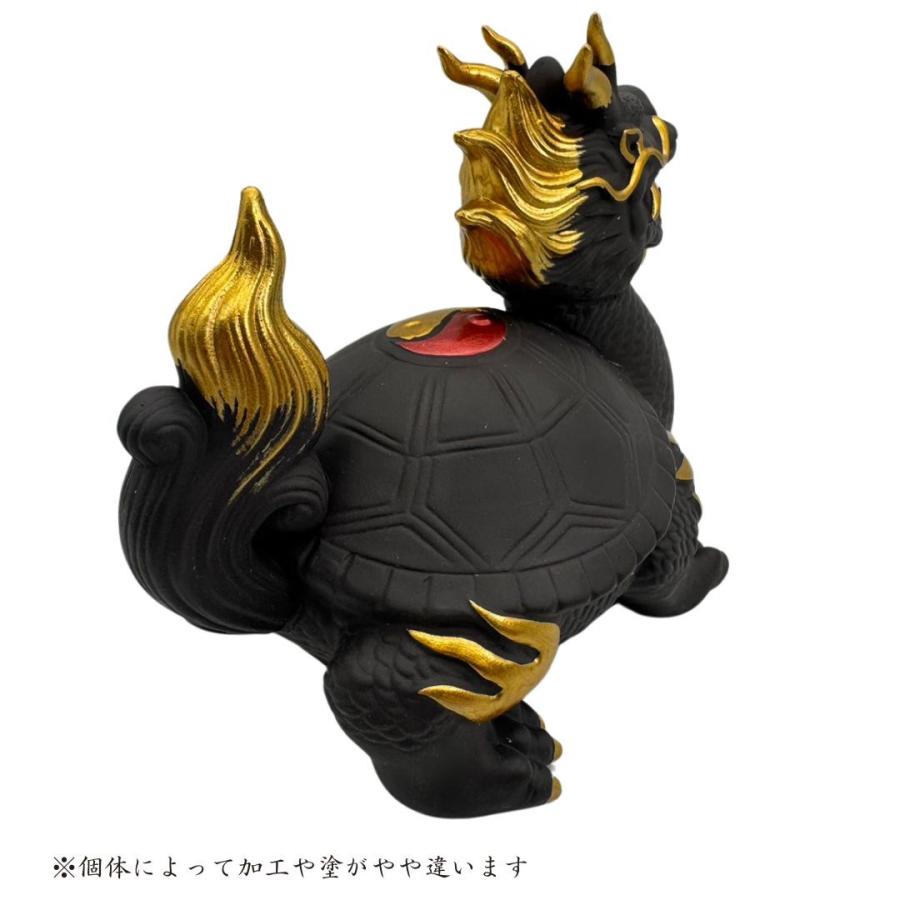 風水 龍亀 ロングイ ーVer4ー ブラック 陶器 髭金 天照亀 置物