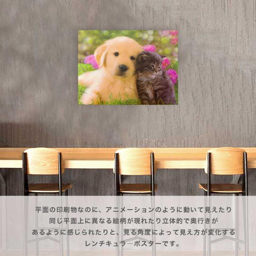 インテリア 3D 絵 寄り添う犬と猫 2匹 レンチキュラー アニマル 立体