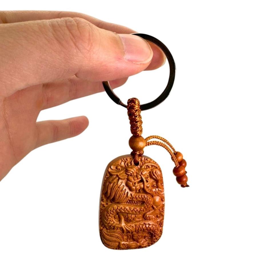 キーホルダー 龍のお守り 木製 ラッキードラゴン 風水 干支