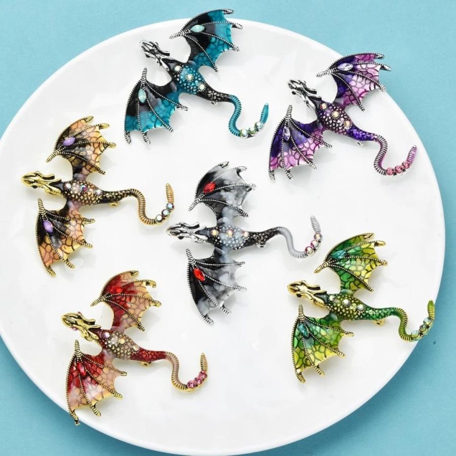 ブローチ 飛行する竜 エナメル 全6カラー ドラゴン Dragon