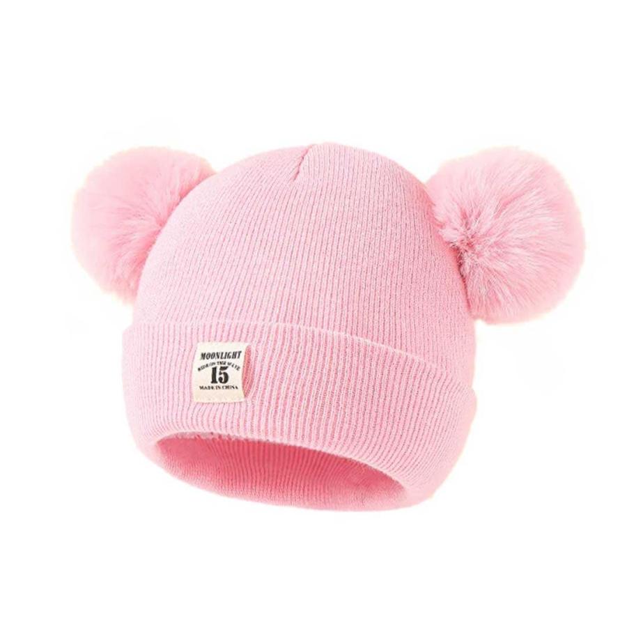 Basicks クマ耳付きピンクニット帽 くま耳ニット帽子 マフラー 手袋 一体型[品番：II000012140