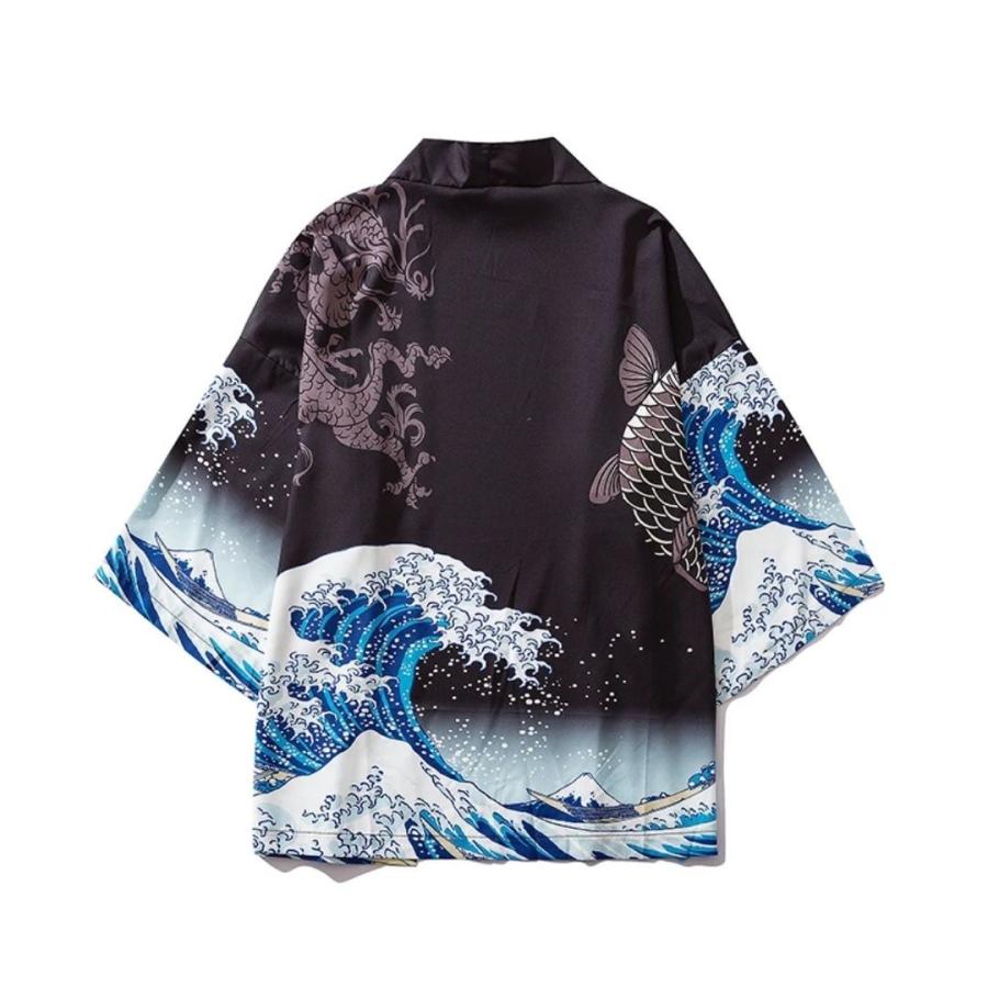 法被 鯉と龍 大波 富士山 浮世絵 全2種類 ホワイト ブラック XLサイズ