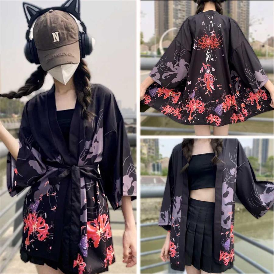 法被 彼岸花と蝶 全2色 ホワイト ブラック 夏祭り 夏恋 寺 韓国