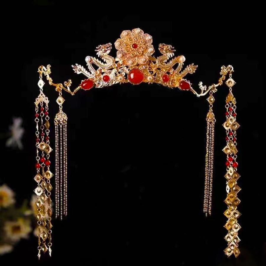ヘアアクセサリー 金龍の冠 ダブルドラゴン ゴージャス 髪飾り 王冠