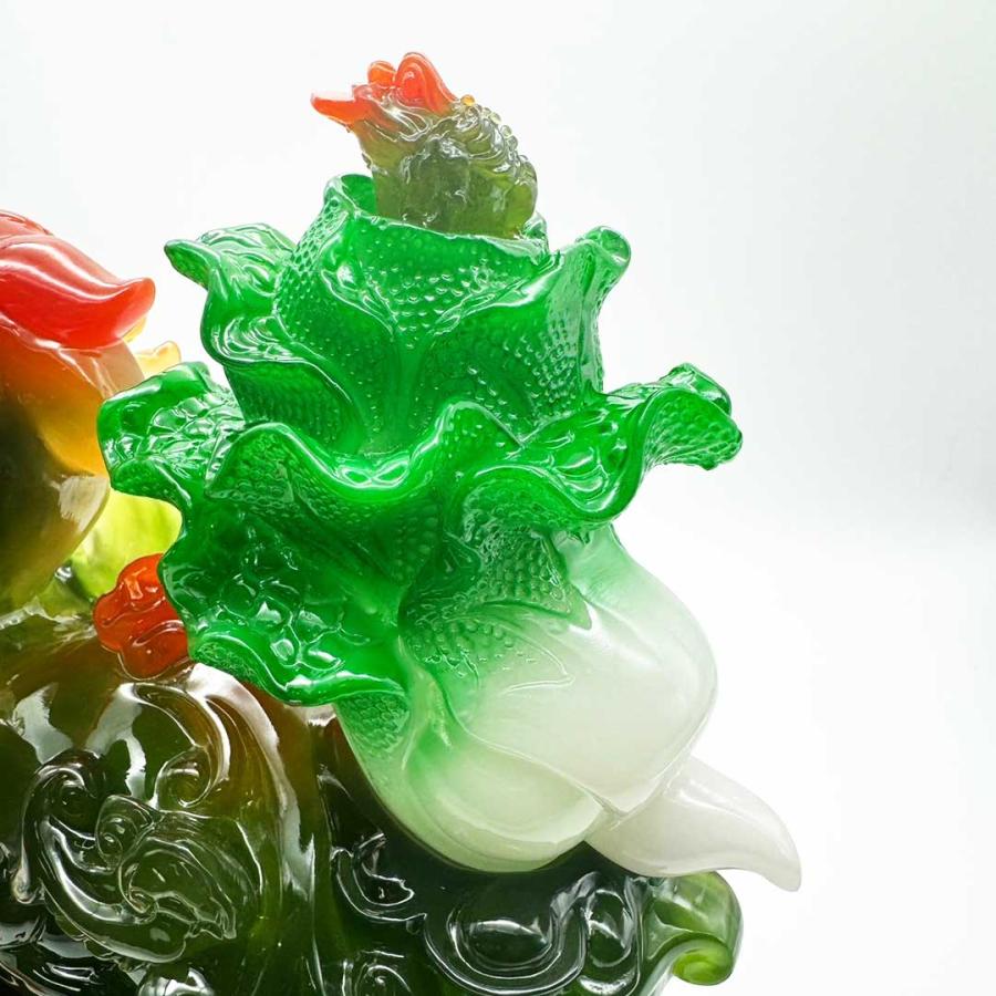 風水 招財龍と翡翠白菜 置物 干支 辰 福 龍 竜 十二支 招財 白菜 