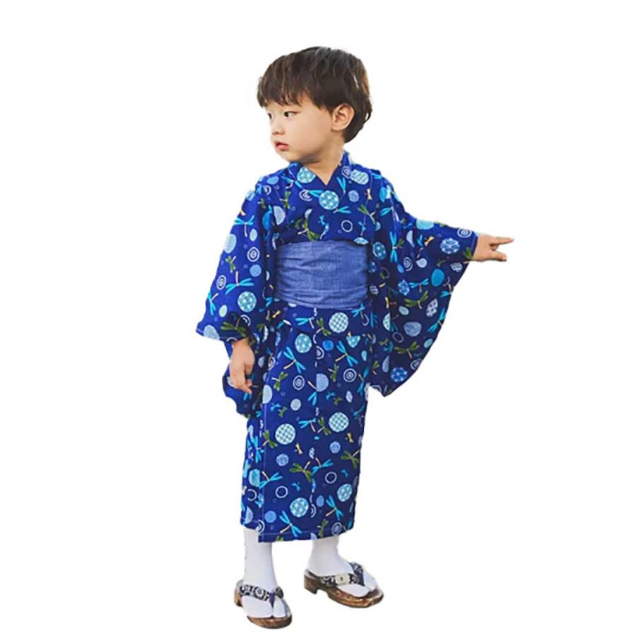 子供用 着物 浴衣 トンボ柄 浴衣+襦袢+帯 3点セット 高級感 品質重視