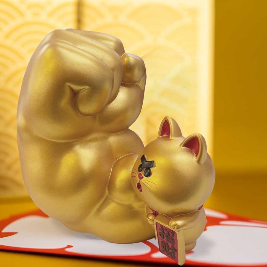 風水 置物 右手 スーパーストロング マッスル 招き猫 ゴールド 富 招財