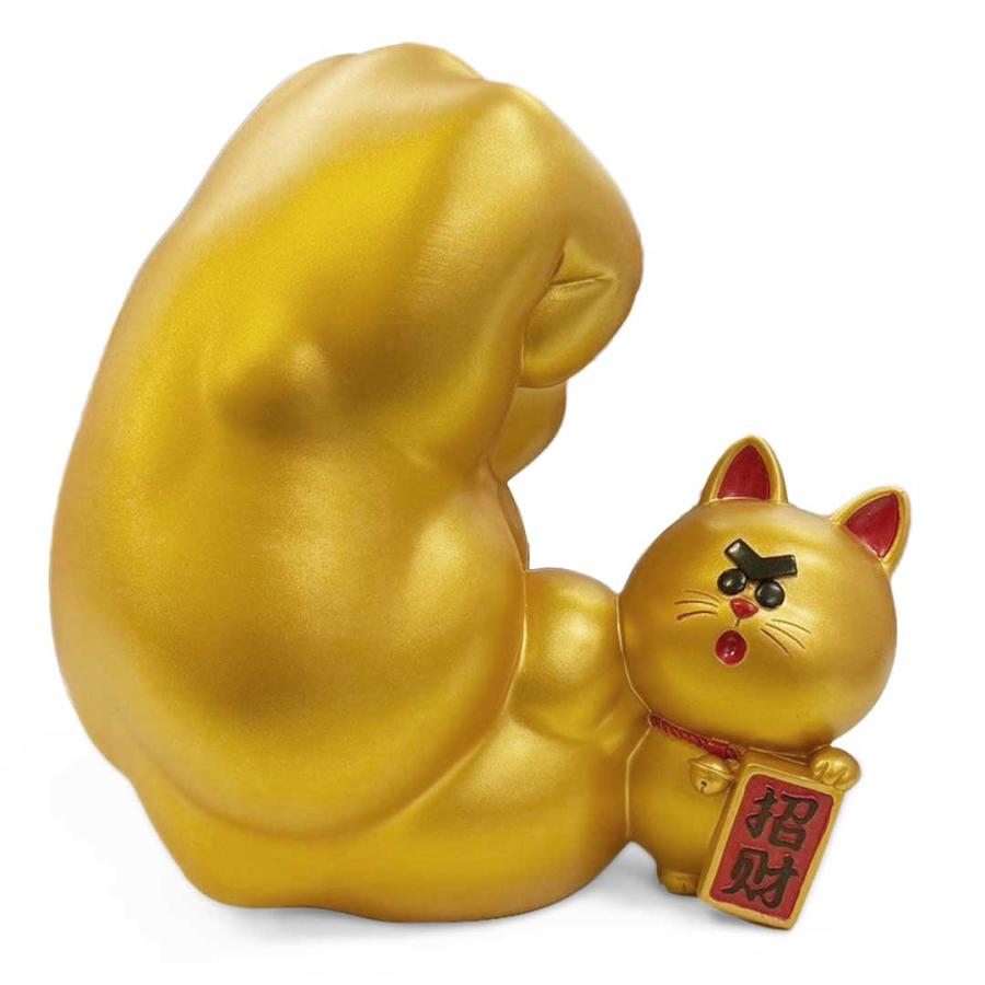 風水 置物 右手 スーパーストロング マッスル 招き猫 ゴールド 富 招財