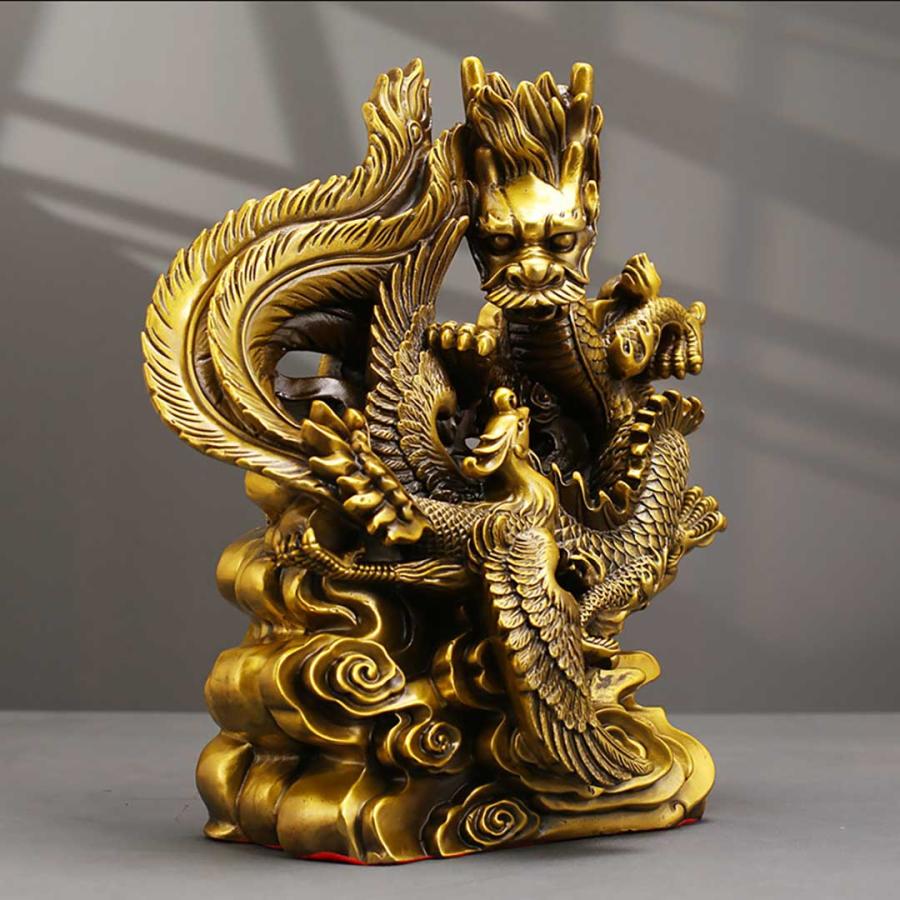 金色の鳥とドラゴンの置物 風水 特大 龍と鳳凰 置物 ゴールド ドラゴン フェニックス