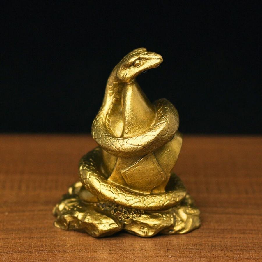 風水 置物 黄金守護蛇紋 開運 蛇 銅 彫刻 ヘビ 巳のお守り ラッキー