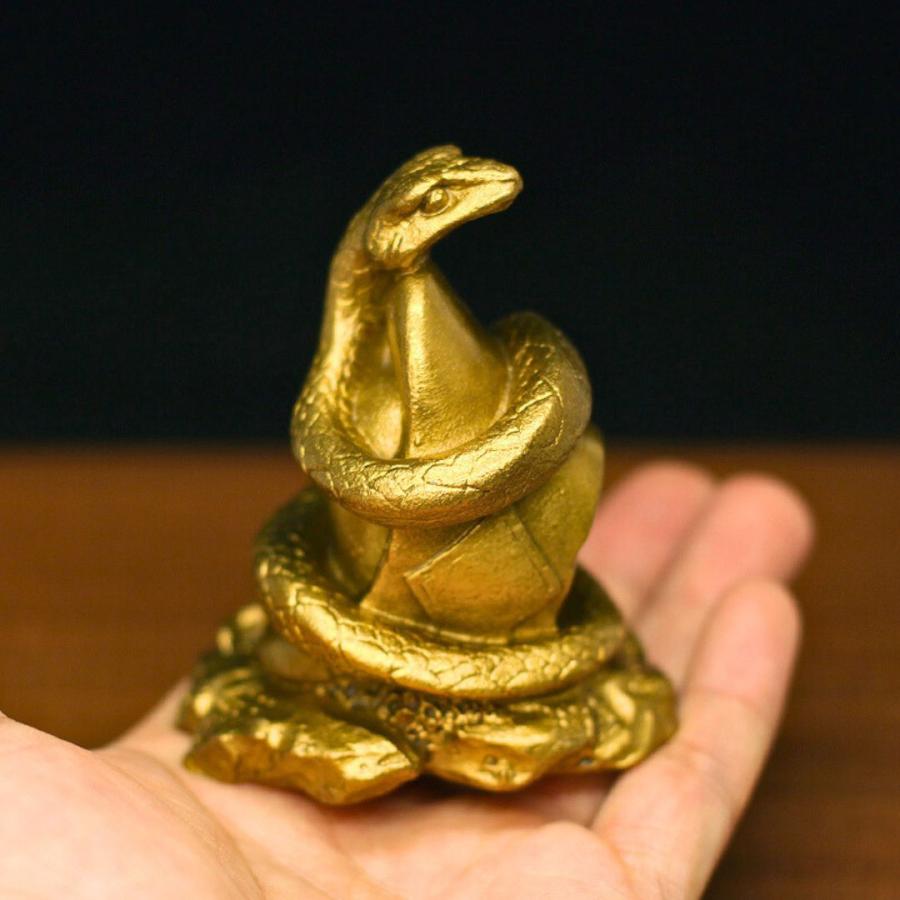 風水 置物 黄金守護蛇紋 開運 蛇 銅 彫刻 ヘビ 巳のお守り