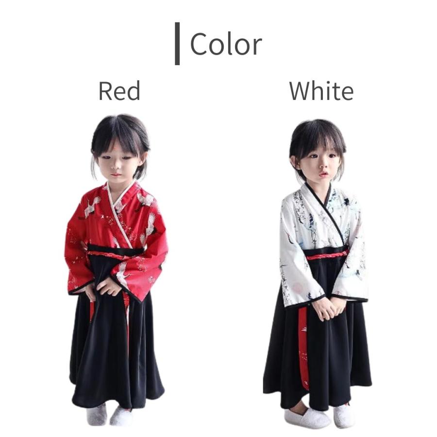 子供用 鶴の着物 チャイナ着物 中国着物 漢服 コスプレ 上下セット 100