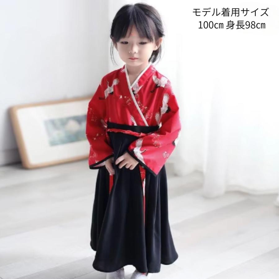子供用 鶴の着物 チャイナ着物 中国着物 漢服 コスプレ 上下セット 100
