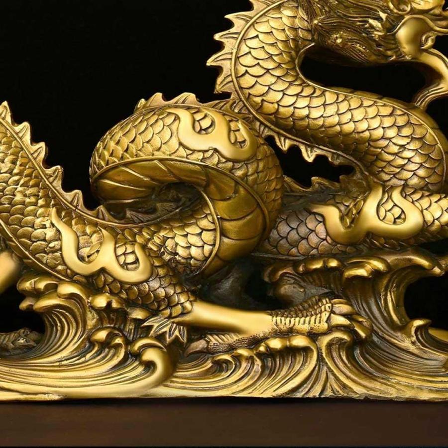 風水 特大 龍 右手に玉 置物 50cm 五本爪 ゴールド ドラゴン 真鍮
