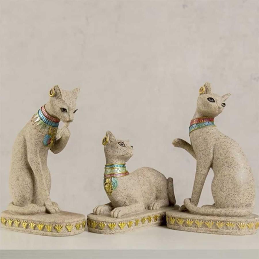 置物 エジプトキャット 3体セット 石像 猫 オブジェ 猫の置物 置物 エジプトキャット 3体セット 石像 猫 オブジェ 猫の置物