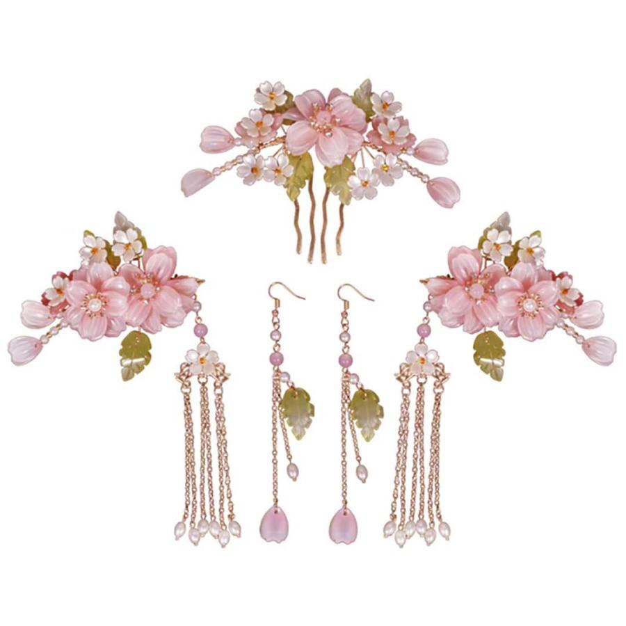 ヘアアクセサリー 桜の花 ピンクの髪飾り 【5点セット】 髪飾り