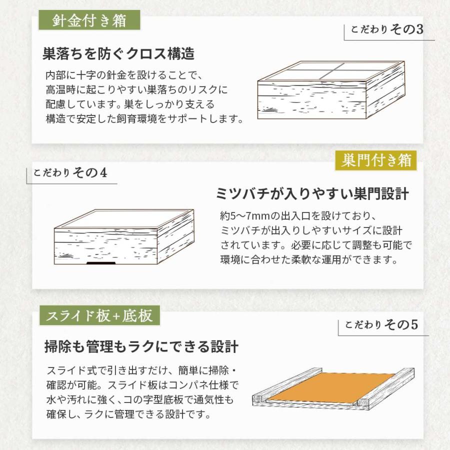手作り杉材！完成品6点セット 日本語説明書付き ニホンミツバチ 重箱式