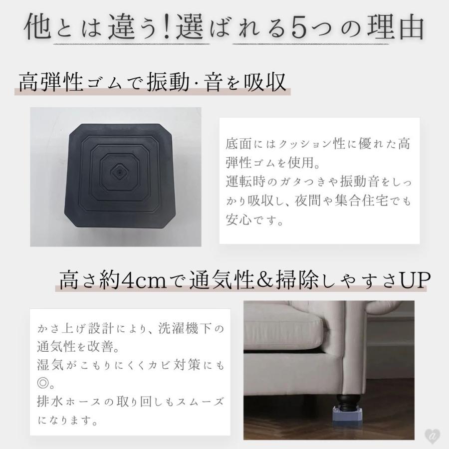 洗濯機用 防振かさ上げ台 1段 4個セット 洗濯機 全4カラー 洗濯機台