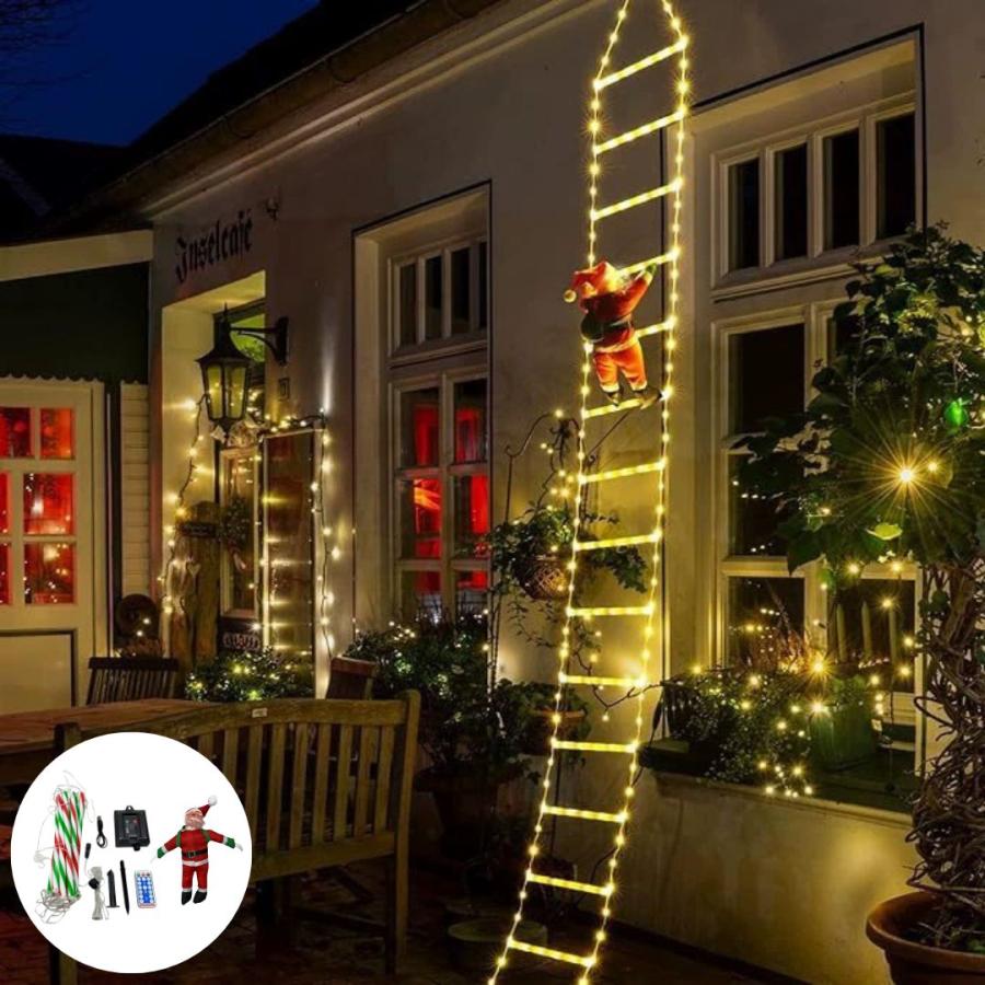 はしご型　LEDライト3m　サンタ人形付き　クリスマス　装飾　イルミネーション はしご型LEDライト サンタ人形付き クリスマスデコレーション 3m LED
