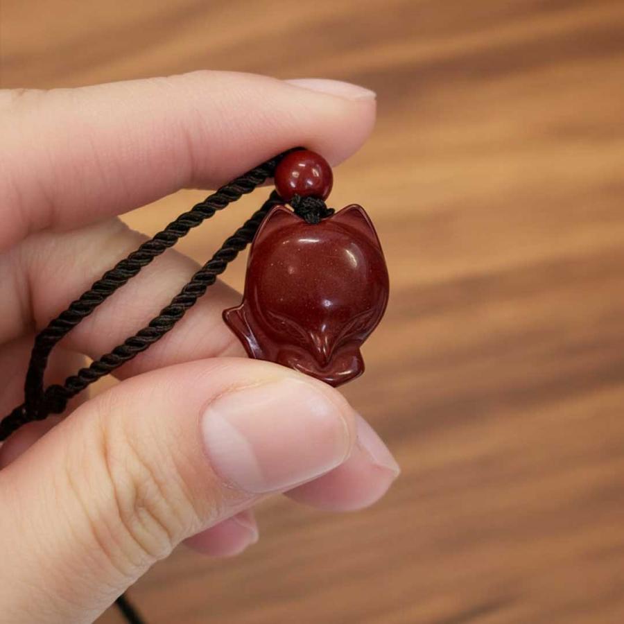 朱色 きつね 狐 紐ネックレス 狐ネックレス 赤砂 狐ペンダント 開運