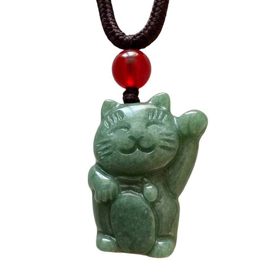 翡翠 招き猫 ペンダント ネックレス 幸運 お守り 繁栄 金運 魔除け