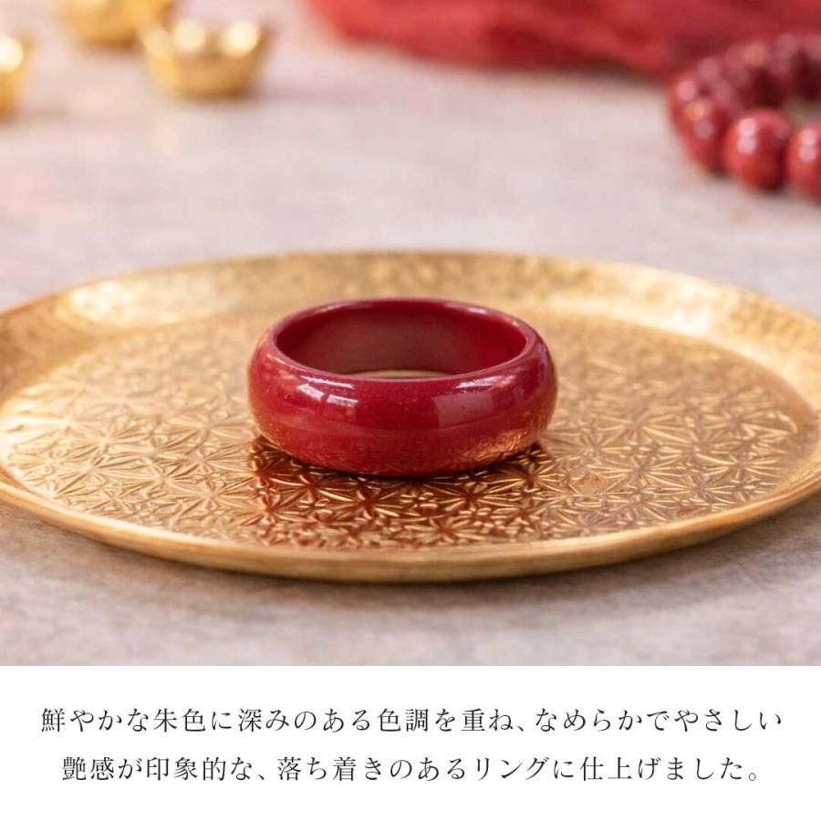 デザイン リング サイズ10 朱色 幸運 リング 全6サイズ 10号〜25号 レッド くり抜きリング 指輪