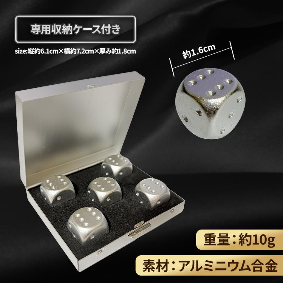 収納ケース付き サイコロ 丸角 アルミメタリックダイス 5個セット