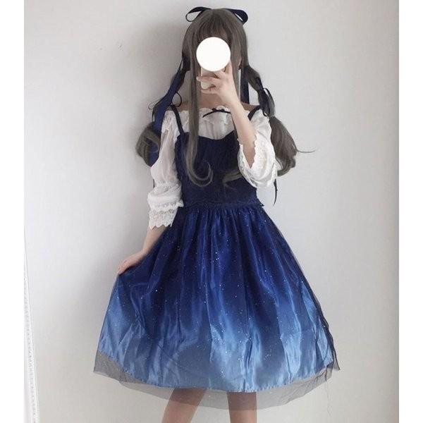 キラキラ 星が散りばめられた レディース 星空 柄 ひざたけ ワンピース  