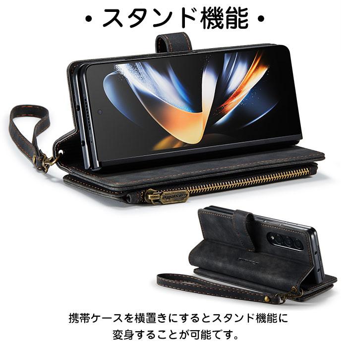 Galaxy z fold4 ケース カード カバー ストラップ 収納 Galaxy z fold3 5g ギャラクシー z fold4 Samsung  ソフト本革調 スマホケース 財布型 カード収納｜aip-live｜03