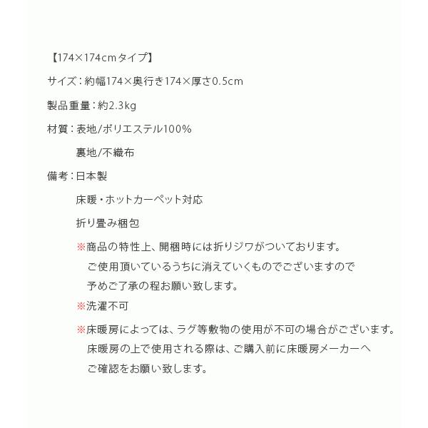 カーペット パイルカーペット ラグ ラグマット おしゃれ 絨毯 カットパイル ペット対応 床暖房 ホットカーペット対応 平織カーペット ラウム(Raum) 174×174cm｜air-r｜22