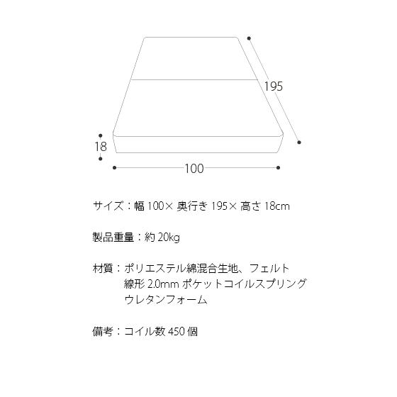 マットレス 折りたたみ シングル ポケットコイル 2つ折り ポケットコイルマットレス シングルサイズ｜air-r｜03