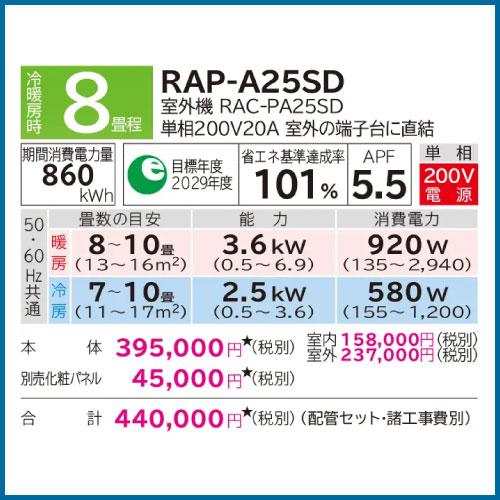 RAP-A25SD 日立 PAシリーズ 一方向天井カセットタイプ 8畳程度の画像