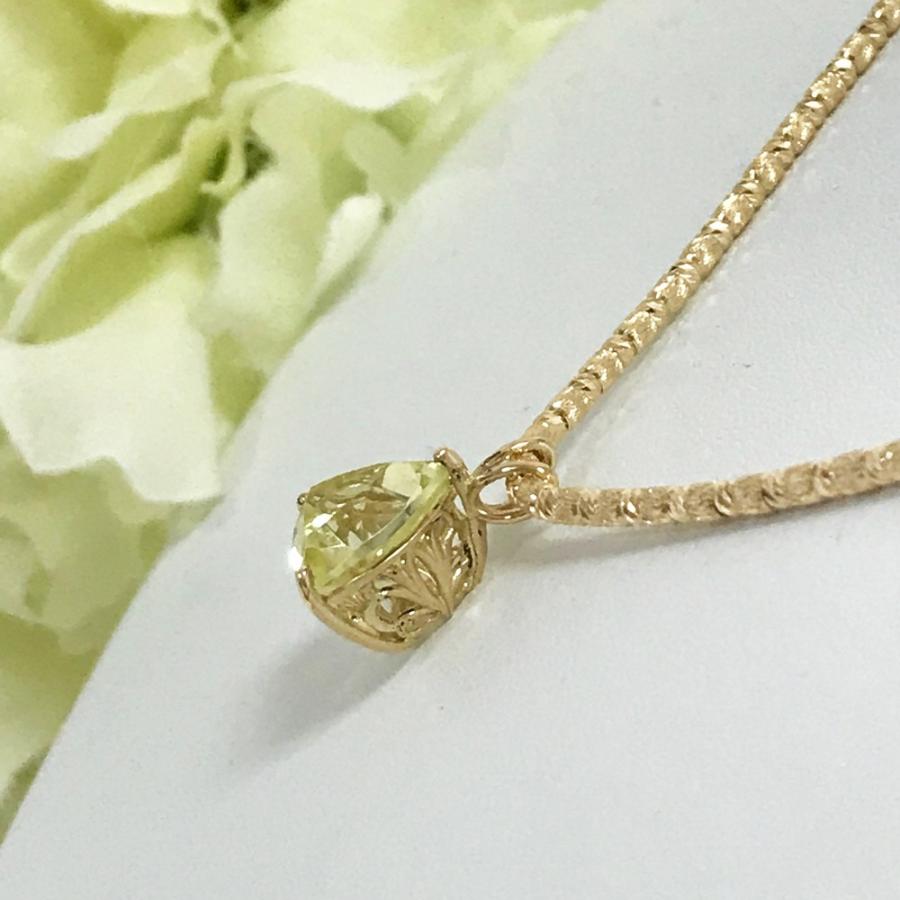 ペンダントトップ 18金 レモンクォーツ 大きめ 透かし模様 K18 