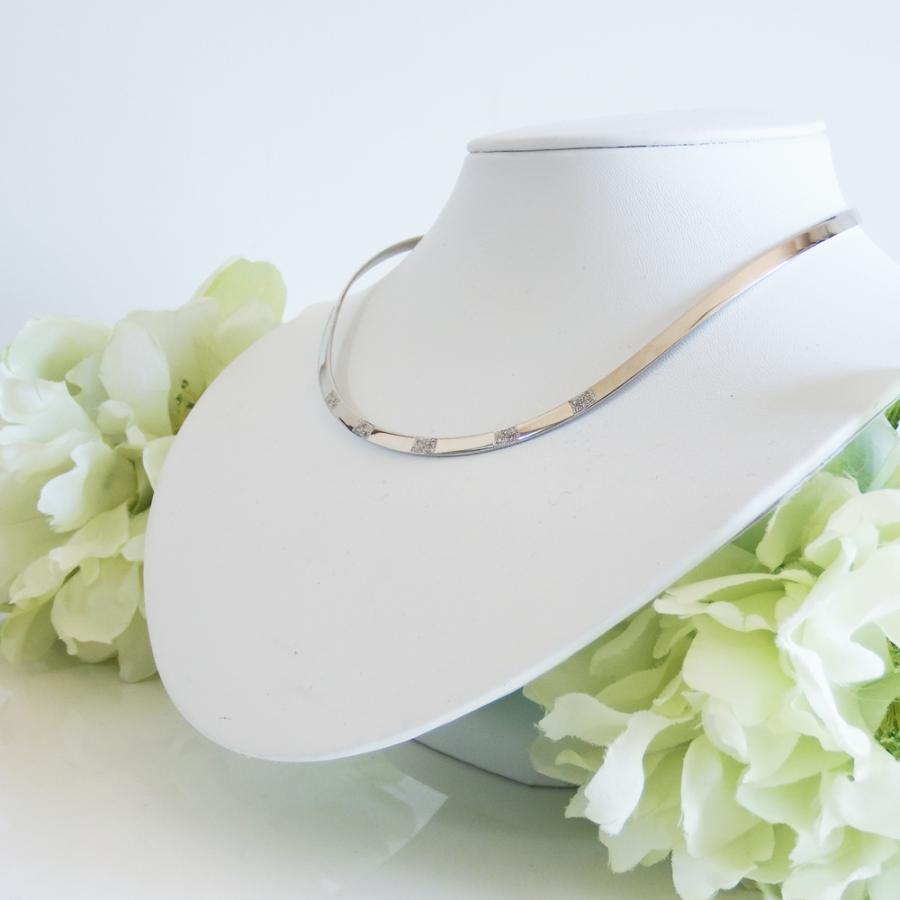 幅広 ダイヤモンド シルバーチョーカー ネックレス 15個メレダイヤ