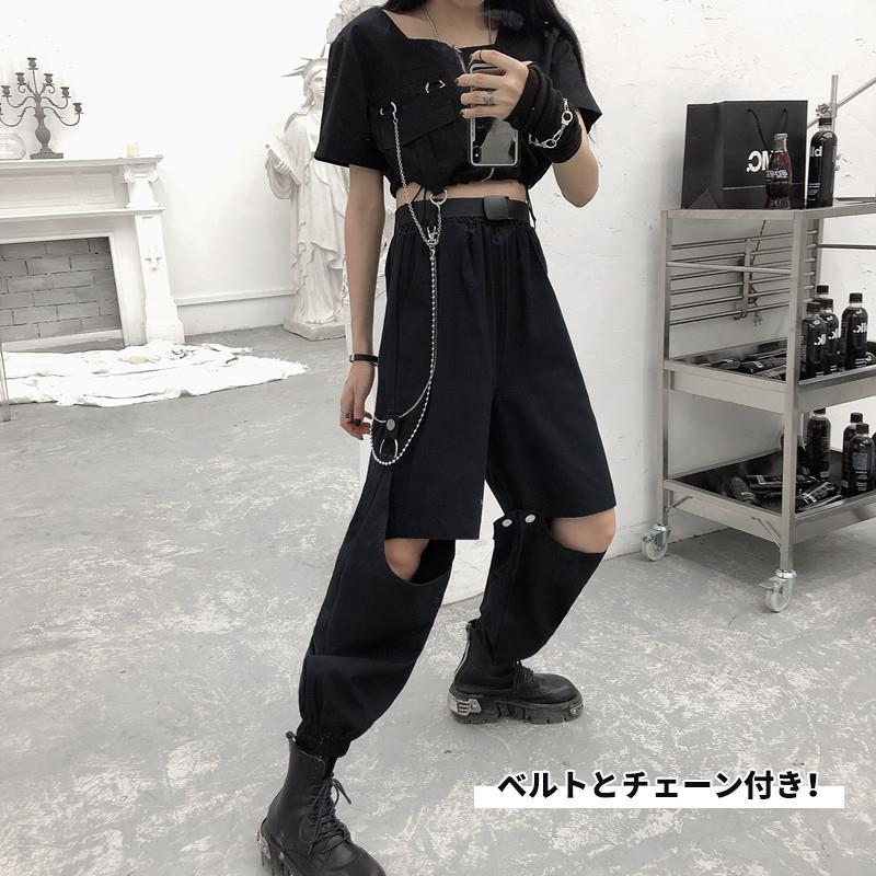 ファッション 絶対領域パンツ セパレート 団体ズボン韓国ファッション 長ズボン ベルトとチェーン付き 3色 原宿系おしゃれ2wayパンツ ダンスパンツ レディース pants ファッションアイリーyahoo 店 通販 Yahoo ショッピング