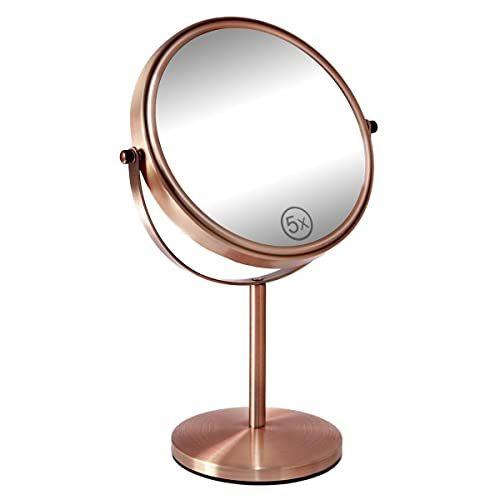 化粧鏡 卓上ミラー 5倍拡大鏡 ミラースタンド 女優ミラー 卓上鏡 落ち着いたブロンズ調 化粧ミラー 化粧 両面化粧鏡 等倍＆5倍拡大鏡 スタン