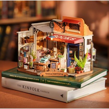 木製ミニチュア建物セット ROBOTIME コーナーブックストア【DG164】Rolife DIYミニチュアハウス