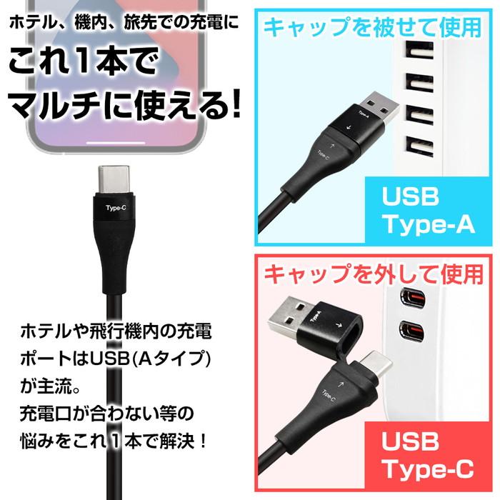 充電器 2in1 ケーブル iPhone 急速 タイプA タイプC 1m Type-A Type-C