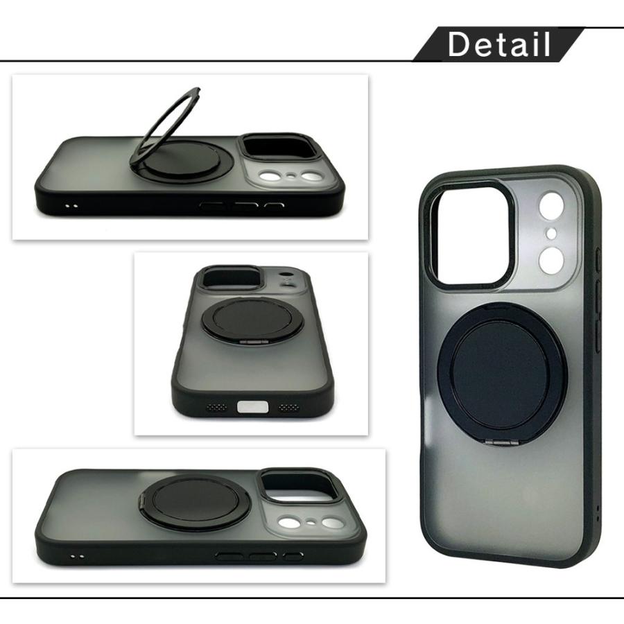 iphone17pro ケース ブラック Magsafe対応 カチカチ回転リングスタンド