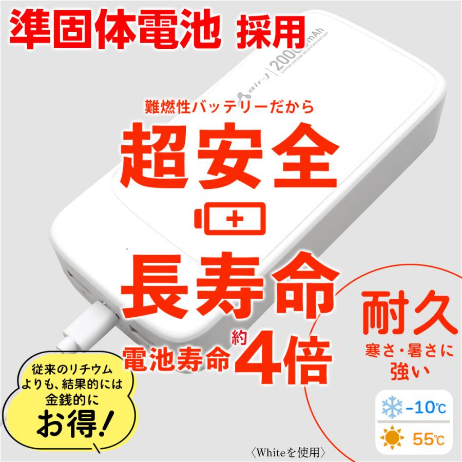 モバイルバッテリー 20000mAh 準固体リチウムイオン電池 長持ち 2000回