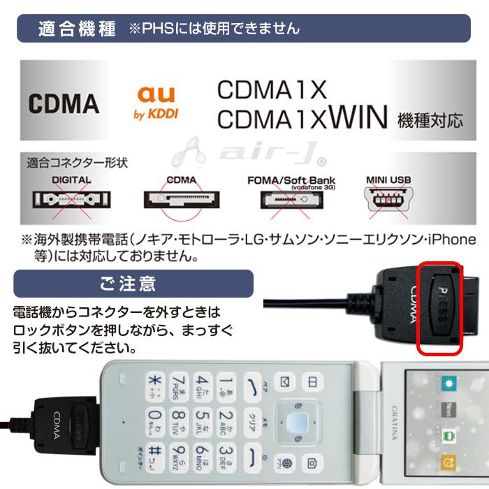 充電器 ガラケー充電 au CDMA1X CDMA 1X WIN 携帯電話 AC コンセント コード ケーブル 1.4m 携帯電話充電 ガラケー携帯 充電 AC充電器｜airs｜04
