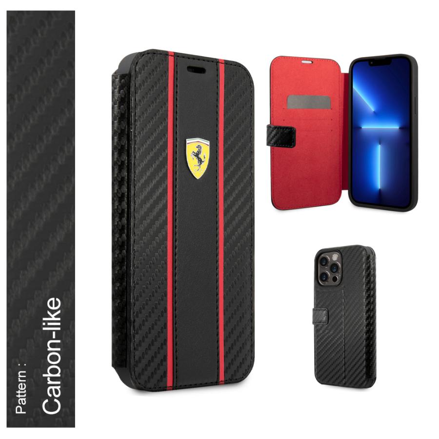 iPhone 14 ケース 手帳型ケース フェラーリ iPhone13 14Plus 14Pro 14ProMax カード収納 ポケット カーボン アイフォン iPhoneケース Ferrari 公式ライセンス品 | Ferrari | 08
