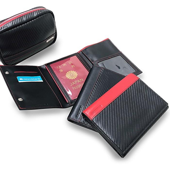 パスポートケース おしゃれ レッド ブラック 赤 黒 カーボン調 マルチ