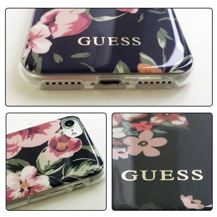 iPhoneSE第2世代 ケース GUESS iPhone8 iPhone7 フラワー柄 背面ケース