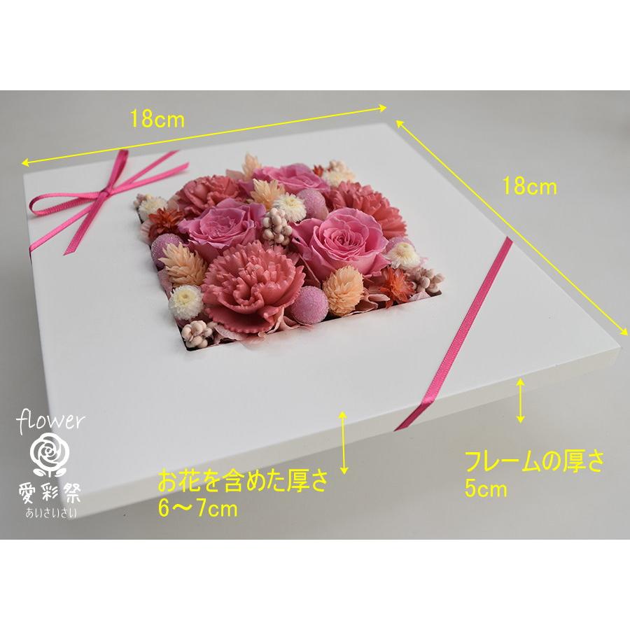 プリザーブドフラワー壁掛け フレームアレンジ ピンクのバラとソーラー